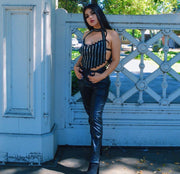 European Neck hanging V collar strap, live vest with the same sexy back backed zipper stitching.