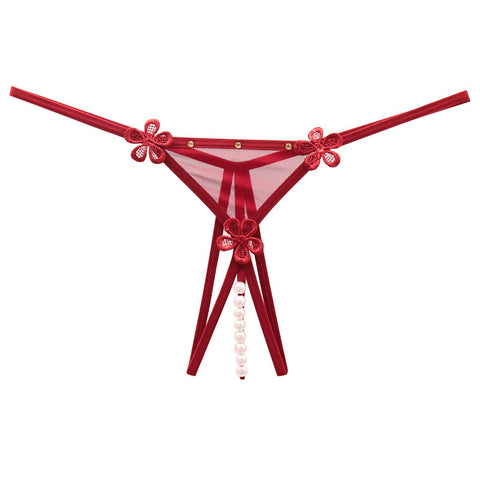 New Transparent Crotch Underwear Ladies Low Waist Hot Pearl-free Massage T-backe