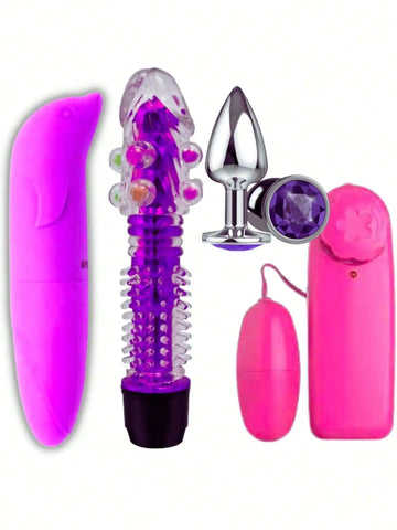 Full Vibrator Kit Dolphin Plug Metal Vibrator Siliconized G-Spot Bullet G-Clitoris Point-Discreet Packing