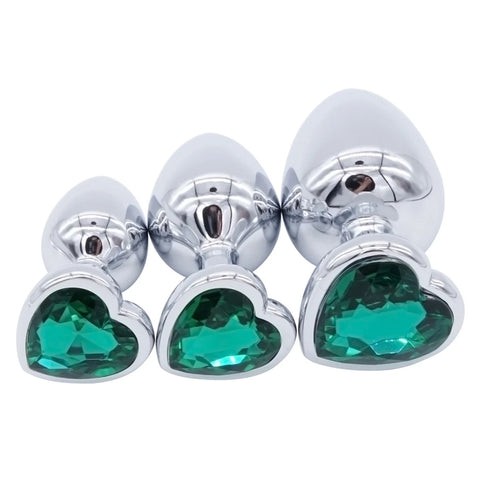 Crystal Heart Shaped Anal Plugs Metal Butt plugs Anal Toys 3 sizes drop shipping