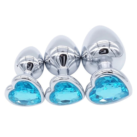 Crystal Heart Shaped Anal Plugs Metal Butt plugs Anal Toys 3 sizes drop shipping