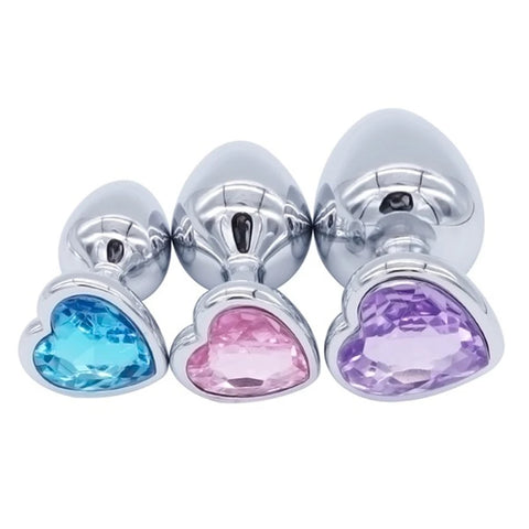 Crystal Heart Shaped Anal Plugs Metal Butt plugs Anal Toys 3 sizes drop shipping