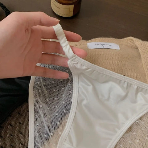Lingerie Ice Silk Low Rise Briefs Women Cotton Crotch Soft Seamless Lingerie Transparent Korean Mesh Panties Girls