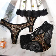 Lingerie Leopard Low waist Bownot Underwear Briefs Leopard Panties Lace Thongs