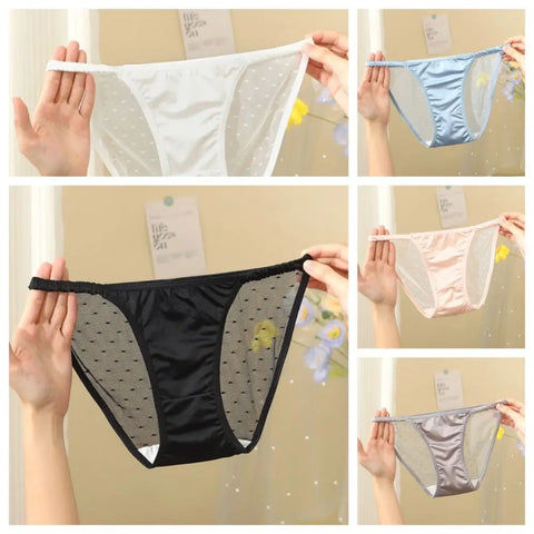 Lingerie Ice Silk Low Rise Briefs Women Cotton Crotch Soft Seamless Lingerie Transparent Korean Mesh Panties Girls