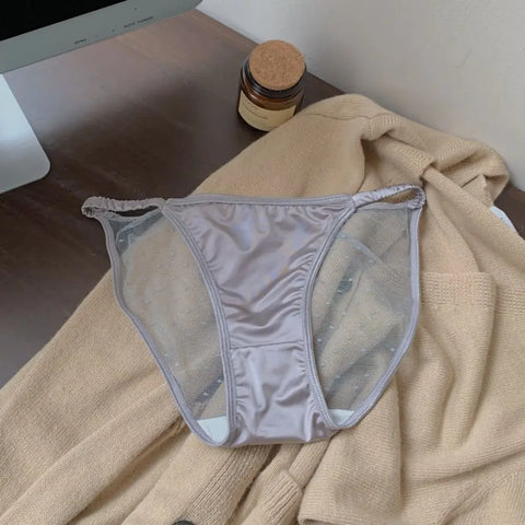 Lingerie Ice Silk Low Rise Briefs Women Cotton Crotch Soft Seamless Lingerie Transparent Korean Mesh Panties Girls