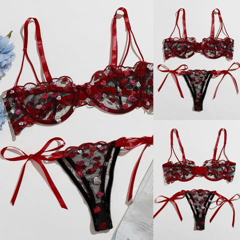 Free Shiping Love Embroidery Bra G-string Thong Sleepwear Sexy Lingerie For Women Plus Size Lingerie Bandage Women's lingerie