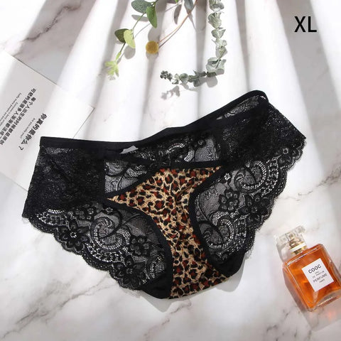 Lingerie Leopard Low waist Bownot Underwear Briefs Leopard Panties Lace Thongs