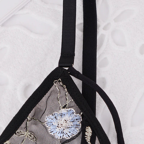 Women Lingerie Sets Underwear Embroidery Flower Lace Bra Thong Lingerie Set Thongs Mesh Translucent Ultrathin Underwear Lingerie