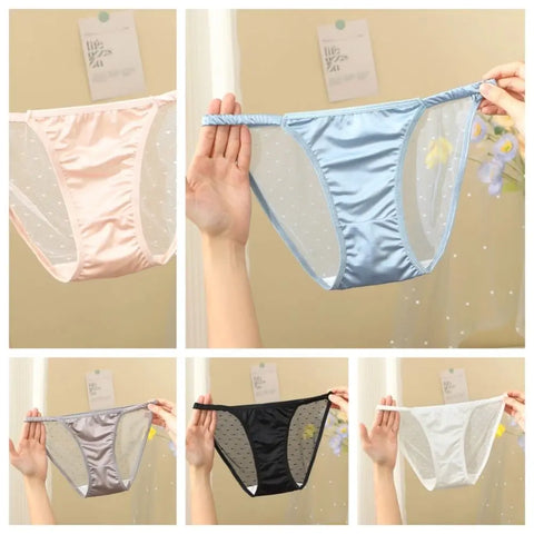 Lingerie Ice Silk Low Rise Briefs Women Cotton Crotch Soft Seamless Lingerie Transparent Korean Mesh Panties Girls