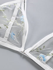 Women Lingerie Sets Underwear Embroidery Flower Lace Bra Thong Lingerie Set Thongs Mesh Translucent Ultrathin Underwear Lingerie