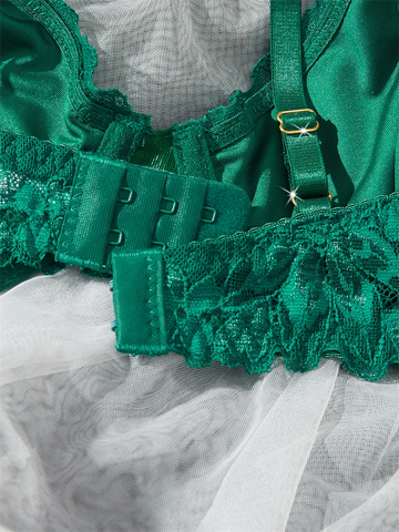 Women Lace Lingerie Ultra Sexy French Thin Bra Sets Intimate Exotic Sets Luxury Erotic Lingerie Dark Green Youth Sexy Lingerie