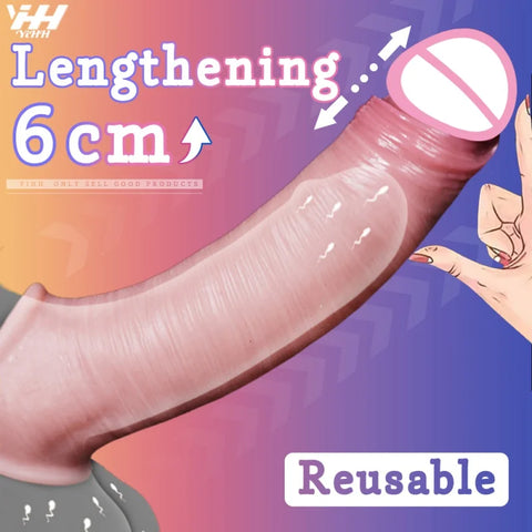 8.66 Inch penis sleeve large realistic reusable condoms cock rings extender penis sleeve with scrotal ring soft dick enlarger
