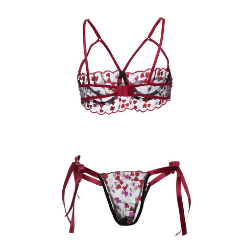 Free Shiping Love Embroidery Bra G-string Thong Sleepwear Sexy Lingerie For Women Plus Size Lingerie Bandage Women's lingerie