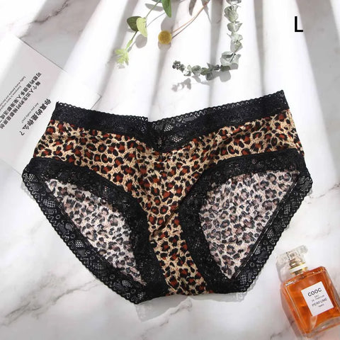 Lingerie Leopard Low waist Bownot Underwear Briefs Leopard Panties Lace Thongs