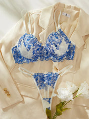 Toucheart Sexy Lingerie Set Blue Sexy Comfortable Lingerie Set For Women Simple Sexy Perspective Lace Pure Lust Lingerie Suit
