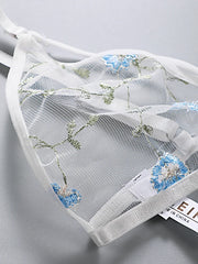 Women Lingerie Sets Underwear Embroidery Flower Lace Bra Thong Lingerie Set Thongs Mesh Translucent Ultrathin Underwear Lingerie