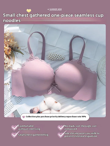Lingerie Female Small Breasts Gathered Pure Desire to Thicken a Piece of Non-marking Girls Without Steel Ring Sexy Bra