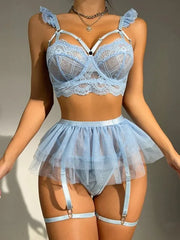 Erotic Lingerie Bra Set See Through Sexy Lingerie Outfit Fine Lace Underwear Fancy Bilizna Set Attractive Sexy Lingerie Set