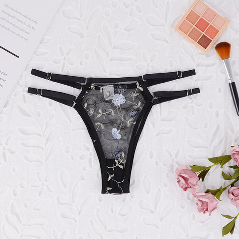 Women Lingerie Sets Underwear Embroidery Flower Lace Bra Thong Lingerie Set Thongs Mesh Translucent Ultrathin Underwear Lingerie