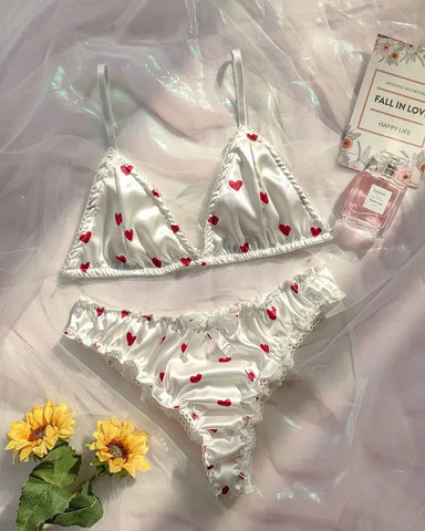 Women's Erotic Lingerie Suit Bowknot Sexy Wire Free Lingerie Underwear Two Piece Female White Set Set Sexy Lingerie Woman's Bra