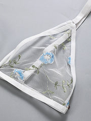 Women Lingerie Sets Underwear Embroidery Flower Lace Bra Thong Lingerie Set Thongs Mesh Translucent Ultrathin Underwear Lingerie