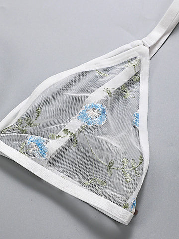 Women Lingerie Sets Underwear Embroidery Flower Lace Bra Thong Lingerie Set Thongs Mesh Translucent Ultrathin Underwear Lingerie