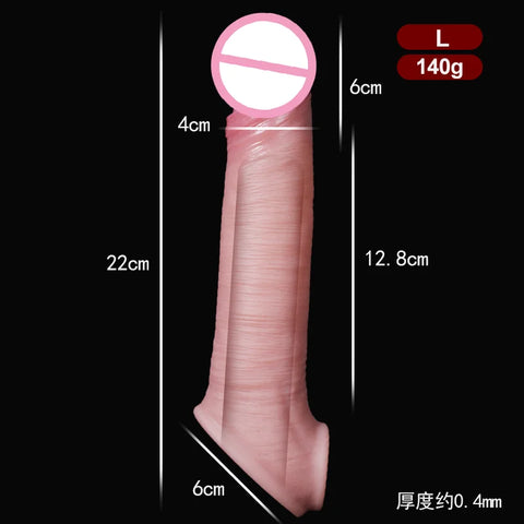 8.66 Inch penis sleeve large realistic reusable condoms cock rings extender penis sleeve with scrotal ring soft dick enlarger