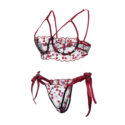 Free Shiping Love Embroidery Bra G-string Thong Sleepwear Sexy Lingerie For Women Plus Size Lingerie Bandage Women's lingerie