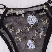 Women Lingerie Sets Underwear Embroidery Flower Lace Bra Thong Lingerie Set Thongs Mesh Translucent Ultrathin Underwear Lingerie