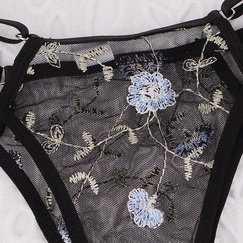 Women Lingerie Sets Underwear Embroidery Flower Lace Bra Thong Lingerie Set Thongs Mesh Translucent Ultrathin Underwear Lingerie