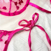 Floral Embroidery Semi Sheer Sexy Lingerie Set Erotic Lingerie Set , Intimates Bra & Thong, Women's Sexy Lingerie & Underwear