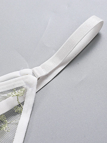 Women Lingerie Sets Underwear Embroidery Flower Lace Bra Thong Lingerie Set Thongs Mesh Translucent Ultrathin Underwear Lingerie