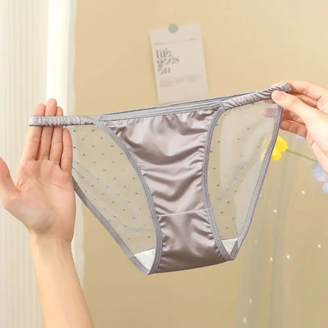 Lingerie Ice Silk Low Rise Briefs Women Cotton Crotch Soft Seamless Lingerie Transparent Korean Mesh Panties Girls