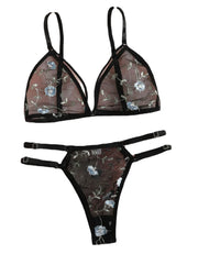 Women Lingerie Sets Underwear Embroidery Flower Lace Bra Thong Lingerie Set Thongs Mesh Translucent Ultrathin Underwear Lingerie