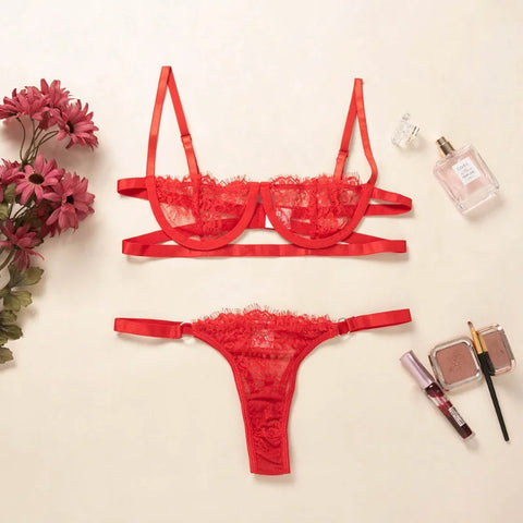 Ladies Sexy Lingerie Set Erotic Lingerie Lace Underwire Bra Set Erotic Exotic Lingerie Fashion Perspective Bra Thong Set