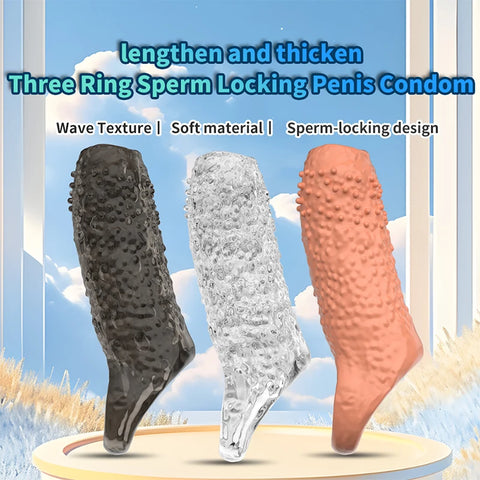 Silicone Penis Cock Rings Delay Ejaculation Penis Magnify Condoms Dick Sleeve Glans Cover Enlargement Sex Toys For Men Reusable