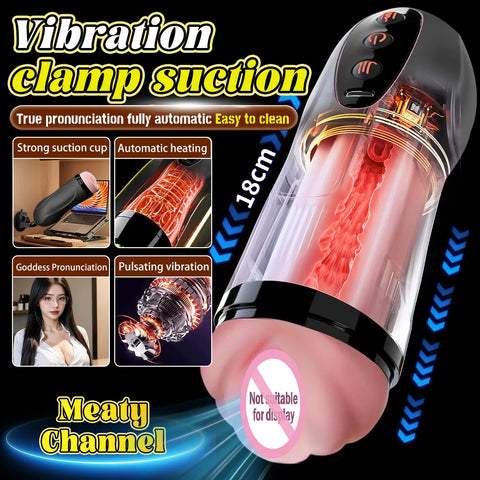 Male Heating Masturbator Cup with Suction Cup Blowjob Sex Machines Pocket Vagina Pussy Glans Trainner Sex Toy For Men