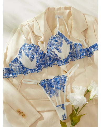 Toucheart Sexy Lingerie Set Blue Sexy Comfortable Lingerie Set For Women Simple Sexy Perspective Lace Pure Lust Lingerie Suit