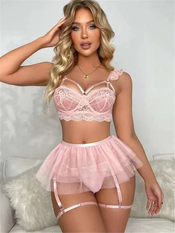 Erotic Lingerie Bra Set See Through Sexy Lingerie Outfit Fine Lace Underwear Fancy Bilizna Set Attractive Sexy Lingerie Set