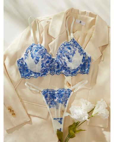 Toucheart Sexy Lingerie Set Blue Sexy Comfortable Lingerie Set For Women Simple Sexy Perspective Lace Pure Lust Lingerie Suit