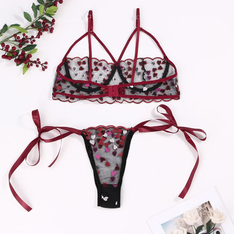 Free Shiping Love Embroidery Bra G-string Thong Sleepwear Sexy Lingerie For Women Plus Size Lingerie Bandage Women's lingerie