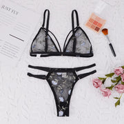 Women Lingerie Sets Underwear Embroidery Flower Lace Bra Thong Lingerie Set Thongs Mesh Translucent Ultrathin Underwear Lingerie