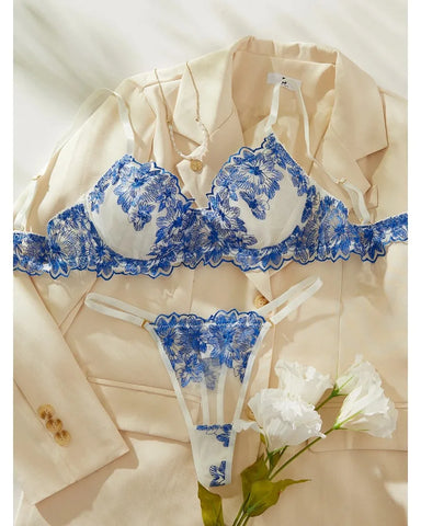 Toucheart Sexy Lingerie Set Blue Sexy Comfortable Lingerie Set For Women Simple Sexy Perspective Lace Pure Lust Lingerie Suit