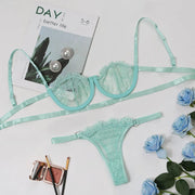 Ladies Sexy Lingerie Set Erotic Lingerie Lace Underwire Bra Set Erotic Exotic Lingerie Fashion Perspective Bra Thong Set