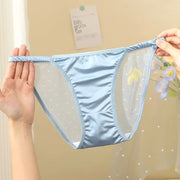 Lingerie Ice Silk Low Rise Briefs Women Cotton Crotch Soft Seamless Lingerie Transparent Korean Mesh Panties Girls