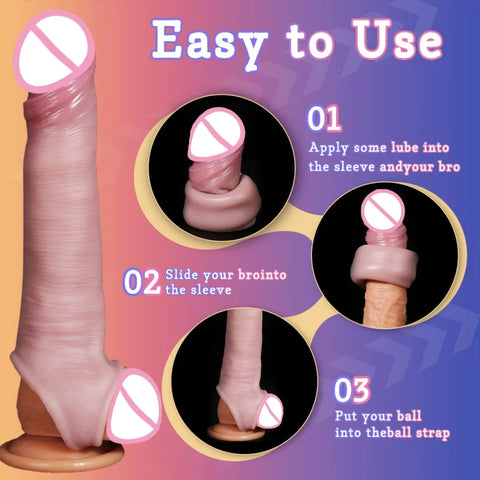8.66 Inch penis sleeve large realistic reusable condoms cock rings extender penis sleeve with scrotal ring soft dick enlarger