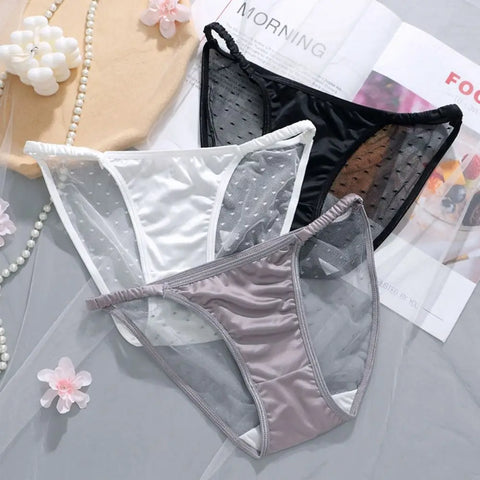 Lingerie Ice Silk Low Rise Briefs Women Cotton Crotch Soft Seamless Lingerie Transparent Korean Mesh Panties Girls